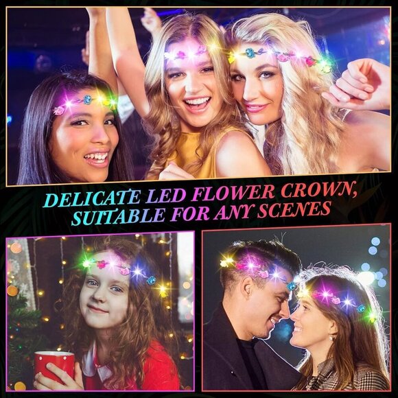 LED Flower Crown Headbands 50pcs Glow in Dark Wedding Party Cosplay main image 4